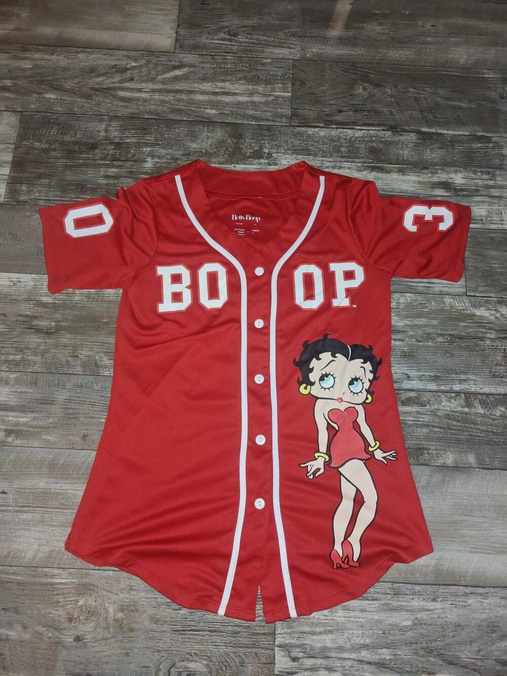 Betty Boop Ladies Red Baseball Jersey Shirt